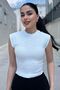 Stone-Embellished Ribbed Sleeveless Blouse Ottoman Fabric