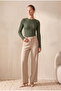Women's Khaki Textured Wrinkled Regular Fit Crew Neck Long Sleeve Blouse Margarida - 6