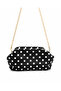 Women's Black Polka Dot Patterned Leather Clutch Crossbody Bag with Chain Strap - 2