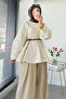 Premium Segmented Balloon Sleeve Poplin Blouse - Beige - 5