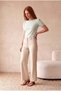 Women's Green Striped Viscose Blend Regular Fit Crew Neck Short Balloon Sleeve T-Shirt Kelly - 3
