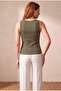 Women's Khaki Ribbed Crew Neck Sleeveless Undershirt - 6