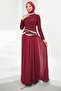 Burgundy Pearl Embroidered Evening Dress
