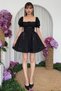 Puff Sleeve Square Neck Shirred Mini Dress Bow Detail Short Summer Dress - 6