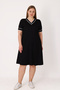 Women's Plus Size Black Stripe Detailed Pocket Short Sleeve Lycra Dress - 3