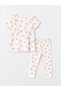 Lcw Baby Ecru Crew Neck Short Sleeve Printed Baby Girl Pajama Set