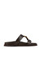Brown Leather Women's Flat Slippers