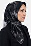 وشاح نسائي ناعم من القطن العضوي بنمط أوراق الشجر باللون الأسود والرمادي