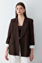 Women's Brown Striped Lined Blazer Jacket with Sleeve Detail - 3