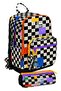 Black and White Checkerboard Patterned Primary and Secondary School Backpack and Pen Holder Set for Girls - Setygn33226C