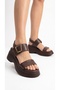 High Platform Wedge Heel Double Ribbon Buckle Detailed Skin Summer Women's Sandals Shoes