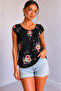 Women's Short Sleeve Crew Neck Floral Printed Single Jersey Blouse