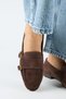 Paloma Women's Genuine Leather Double Buckle Brown Shoes - 7