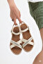 Beige Skin Women's Bodrum Sandals with Stones - 2
