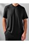 Men's V-Neck Basic Black Oversize T-Shirt Casual Boyfirend