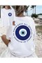Nazar Eye Printed Short Sleeve Women's Plain Crew Neck White Tshirt