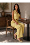 Women's Yellow Palazzo Trousers with Buttoned Flap Pockets, Elegant and Casual - 2