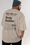 Body Builder 2 Oversize Back Printed Beige T-Shirt 100% Cotton Streetwear Premium Comfortable Fit - 7