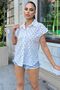 Women's White Embroidered Dusty Rose Short-Sleeved Summer Flared Linen Shirt 3622220 - 3