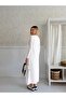 White Linen/Gabardine Long Gardener Dress with Straps - 3