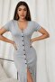 Women's Short Sleeve V-Neck Front Button Detailed Long Camisole Dress - 3