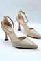 Ankle Strap Thin Heeled Shoes Women's Stiletto Beige Patent Leather