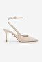Women's Stiletto Pointed Toe Open Back Ankle Strap Classic Heeled Shoes Pareta Ecru - 3