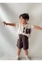 Coffee Linen Pocket Blouse and Striped Shorts Set - 3