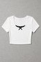 Square Neck White Lace Detailed Bowknot Short Sleeve Cotton Stretch Crop Blouse