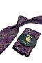 Purple Lilac Motif Pattern Classic Tie with Handkerchief Kk13727 - 4