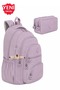 Ultra Luxury Unisex Crinkle Fabric High School, Middle School Backpack with Double Compartment Pen Holder and Keychain