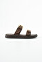 Arven Women's Gold Buckle Light Sole Genuine Leather Slippers Brown