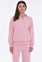 Women's Cotton V-Neck Stripe Detailed Tracksuit Set Pink -8537 - 4