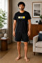 Men's Black 100% Cotton Black Shorts Pajama Set - 3