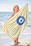 Nazar Boncuklu Striped Beach Towel - Mediterranean Modern Yellow and White Quick-Drying Microfiber Towel - 2