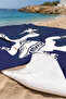Navy Blue Lizard Figured Marine Beach Towel-Nautical Ethnic White Resort Quick-Drying Cover Towel - 3