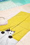Yellow Kids Beach Towel with Cat Figure - Cute Minimalist White Kids Quick-Dry Microfiber Towel - 2