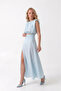 Polka Dot Patterned Shoulder Top, Gathered Detail, Slit Midi Set - 6
