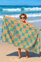 Geometric Beach Towel - Turquoise Mustard Retro Mediterranean Pool Sea Bath Quick Dry Seaside Cover-Up - 7
