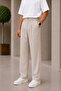 Men's Beige Fabric Trousers Baggy Fit Pleated Wide Leg Relaxed Cut