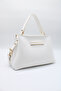Women's White Crossbody Bag with Internal Pocket, Front Accessory and Belt Detail - 3