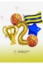 Basketball Themed Fan Party Set - Basketball Ball Balloon - Trophy Balloon - Yellow Navy Blue Flag Balloon 1 Year Old