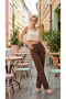 Valerie Bitter Brown Lycra High Waist Wide Leg High Quality Palazzo Jean - 3