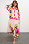 Women's Patterned Long Hijab Dress 2585 - C. Pink - 3