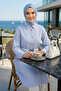 Women's Striped Patterned Belted Linen Blue Shirt - 4