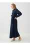 Half-Pleated Belt Detailed Shirt Collar Hijab Dress - Navy Blue - - 2