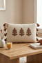 Buldan Handmade Tree Patterned Punch Embroidered Tasseled Hidden Zipper Cotton Throw Pillow Cover 35X55 cm - 5