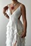 Asymmetrical Tiered Ruffle Evening Dress - Deep V-Neck Tie Back Long Graduation Engagement Dress - 3