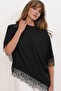 Women's Lace Detailed Oversize Blouse 40002 - Black - 3