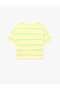 Cotton Heart Detailed Short Sleeve Crew Neck Striped T-Shirt - 2